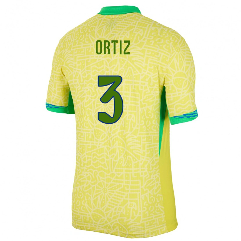 Danxen Kid Brazil Léo Ortiz #3 Yellow Home Jersey 24-26 T-Shirt