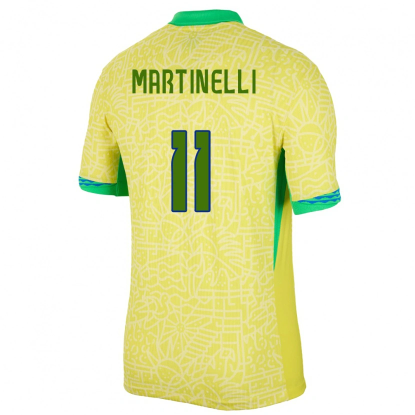 Danxen Kid Brazil Gabriel Martinelli #11 Yellow Home Jersey 24-26 T-Shirt