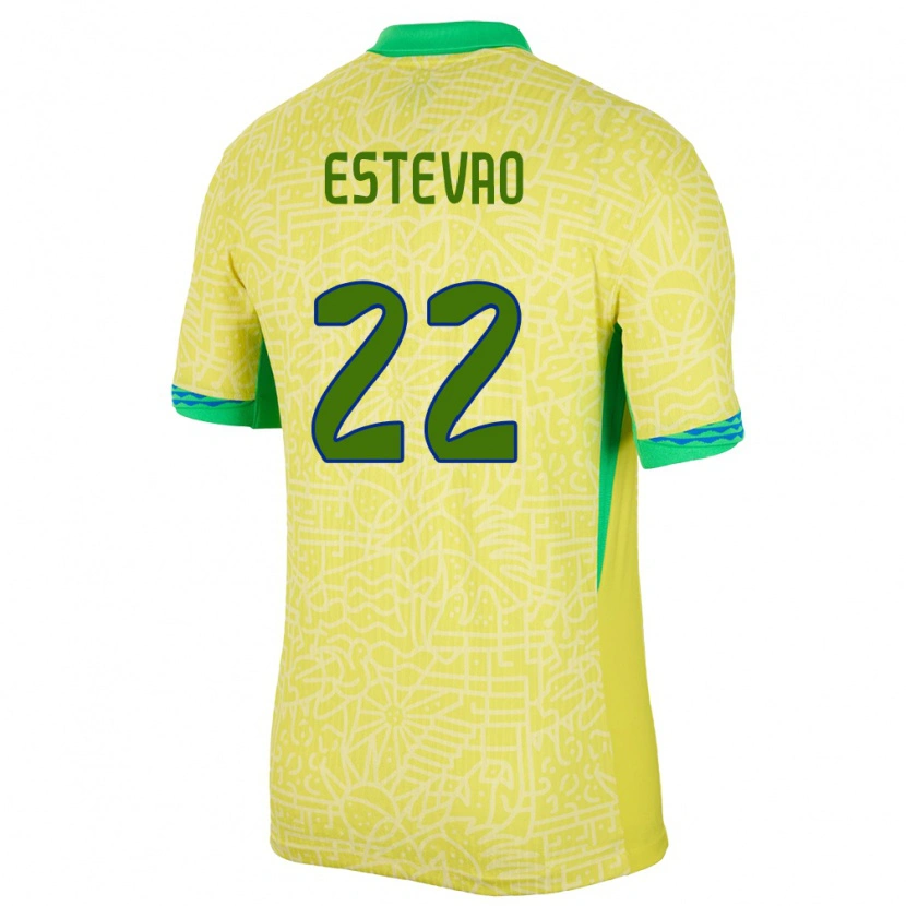 Danxen Kid Brazil Estêvão #22 Yellow Home Jersey 24-26 T-Shirt