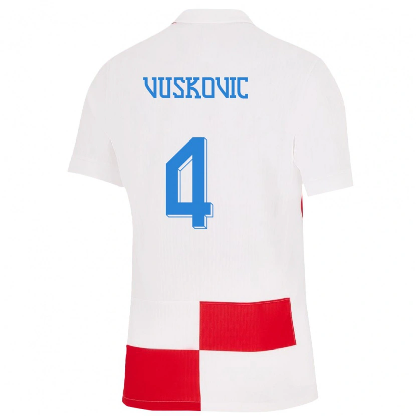 Danxen Kid Croatia Luka Vuskovic #4 White Red Home Jersey 24-26 T-Shirt