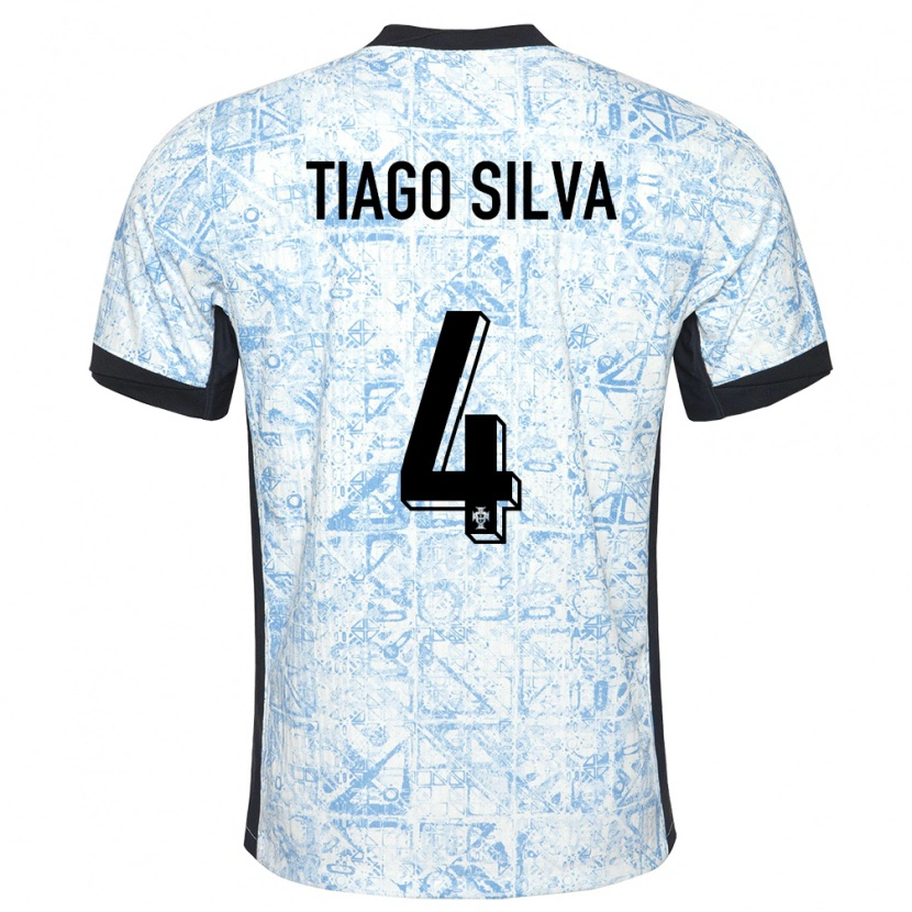 Danxen Kid Portugal Tiago Silva #4 Cream Blue Away Jersey 24-26 T-Shirt