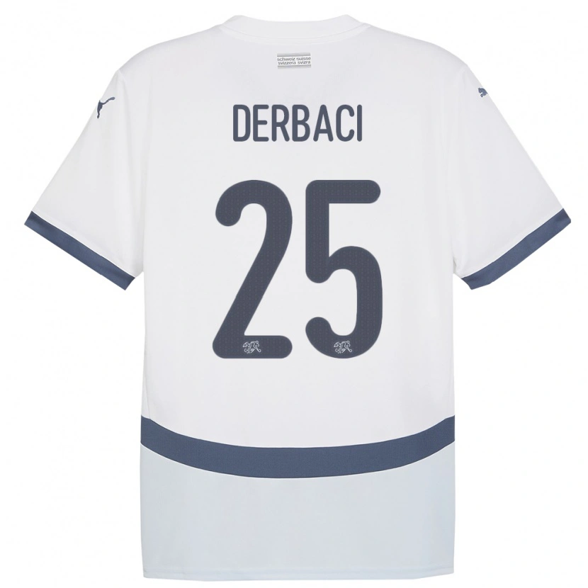 Danxen Kid Switzerland Dorian Derbaci #25 White Away Jersey 24-26 T-Shirt