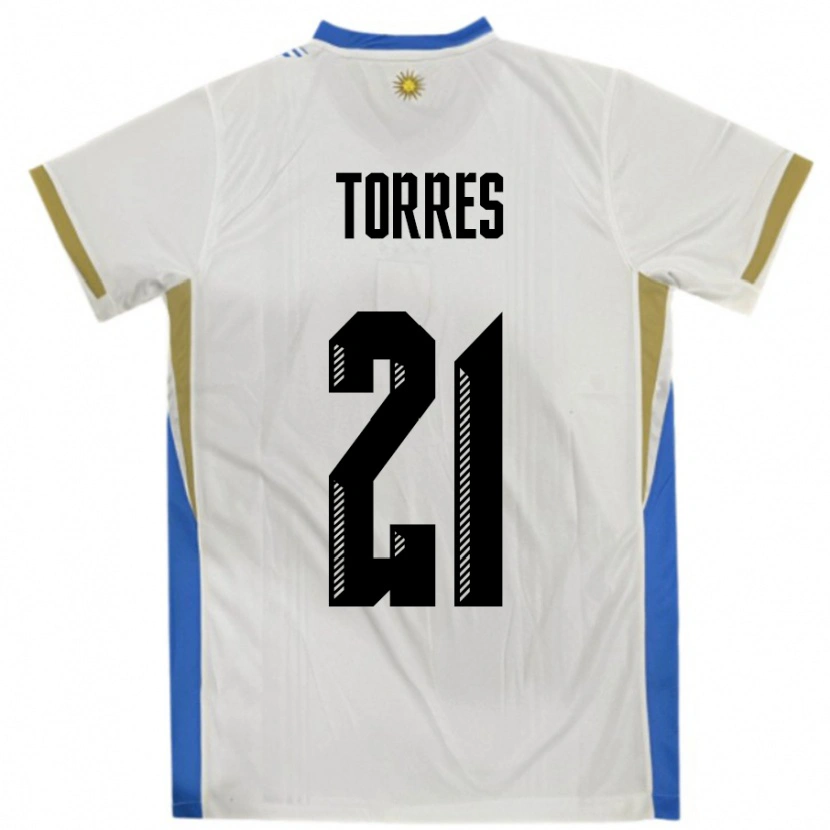 Danxen Kid Uruguay Facundo Torres #21 White Blue Away Jersey 24-26 T-Shirt