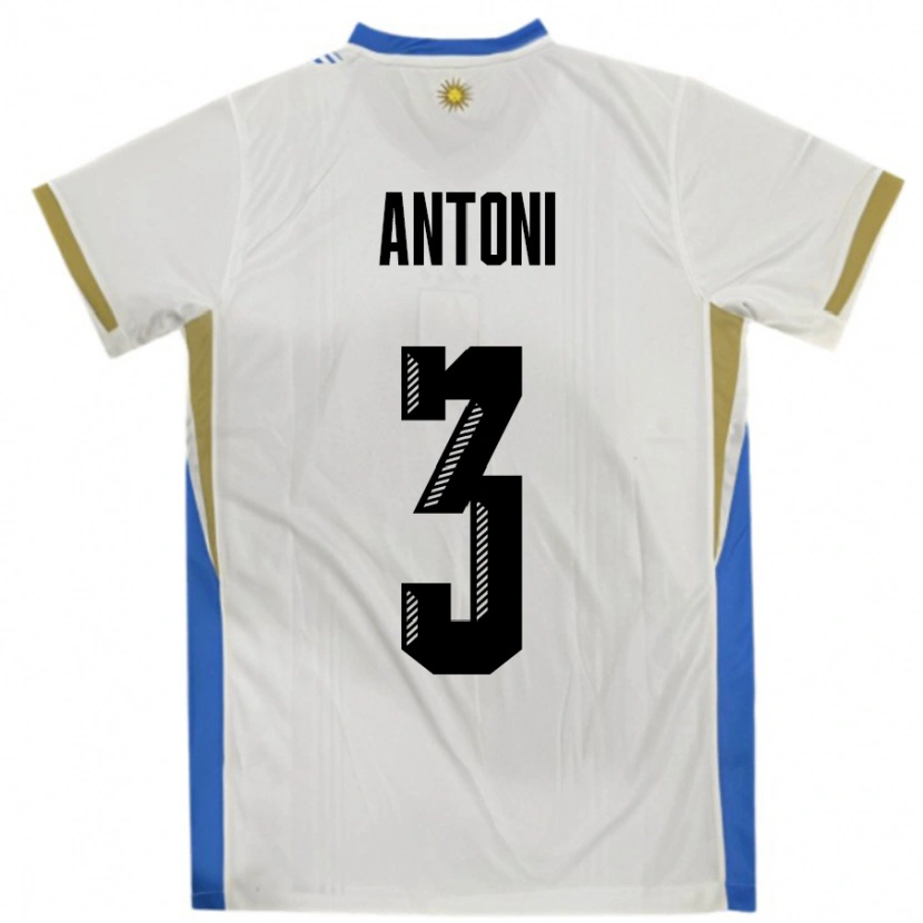 Danxen Kid Uruguay Mateo Antoni #3 White Blue Away Jersey 24-26 T-Shirt