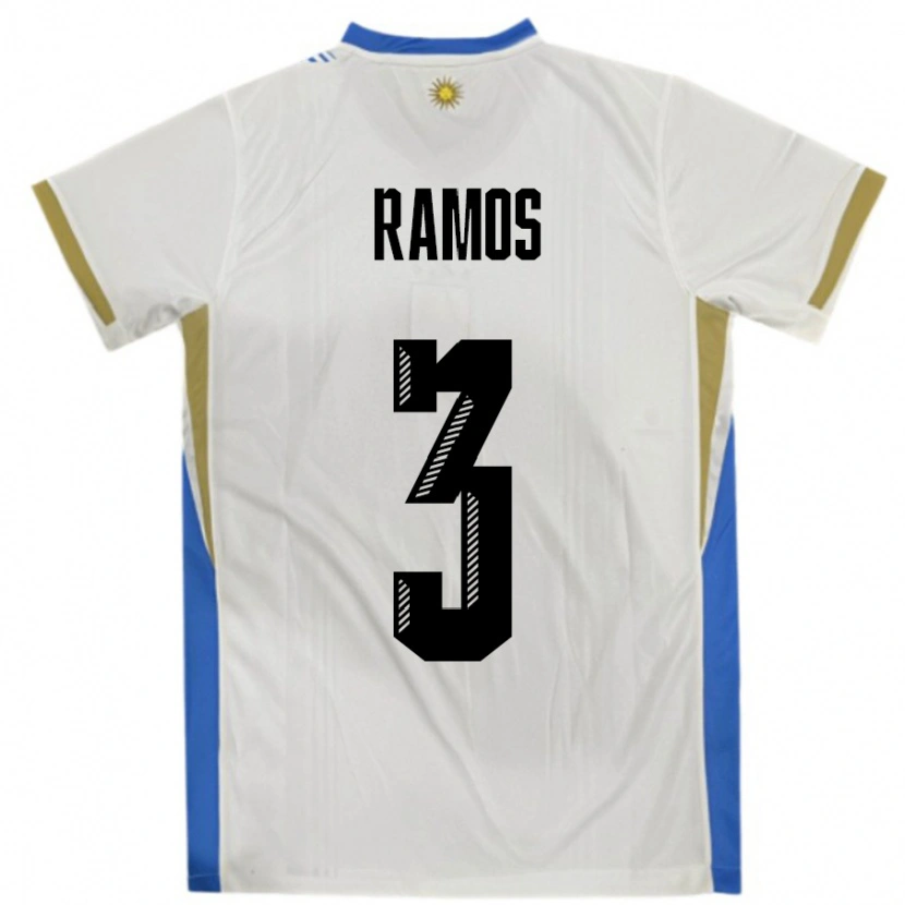 Danxen Kid Uruguay Nicolás Ramos #3 White Blue Away Jersey 24-26 T-Shirt