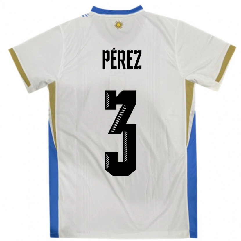 Danxen Kid Uruguay Nicolás Pérez #3 White Blue Away Jersey 24-26 T-Shirt