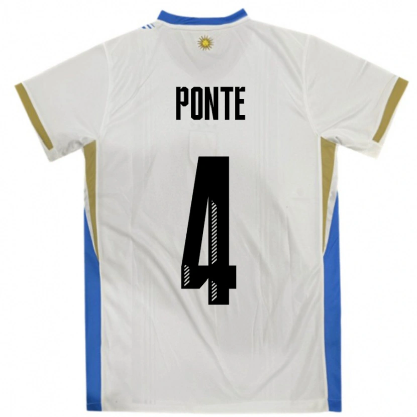 Danxen Kid Uruguay Mateo Ponte #4 White Blue Away Jersey 24-26 T-Shirt