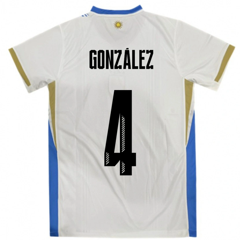 Danxen Kid Uruguay Facundo González #4 White Blue Away Jersey 24-26 T-Shirt