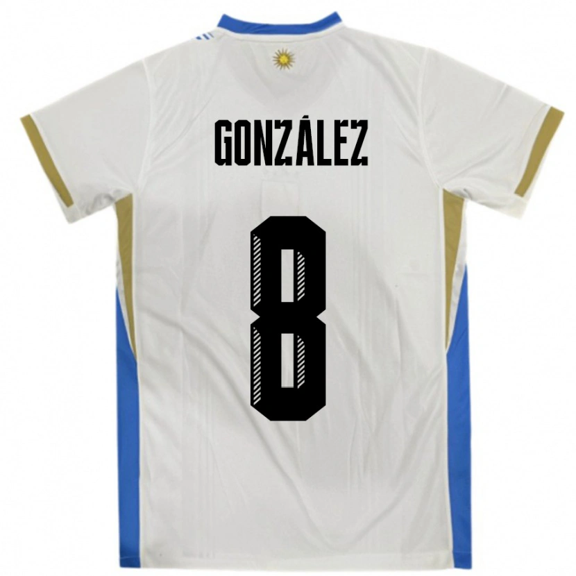 Danxen Kid Uruguay Luciano Gonzalez #8 White Blue Away Jersey 24-26 T-Shirt