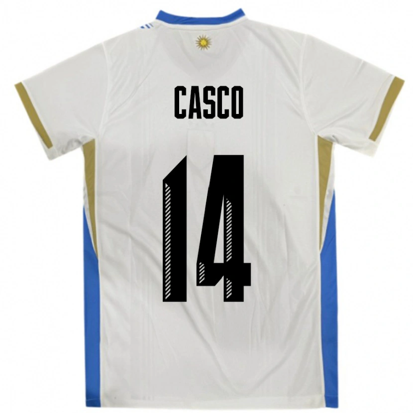 Danxen Kid Uruguay Maximiliano Casco #14 White Blue Away Jersey 24-26 T-Shirt