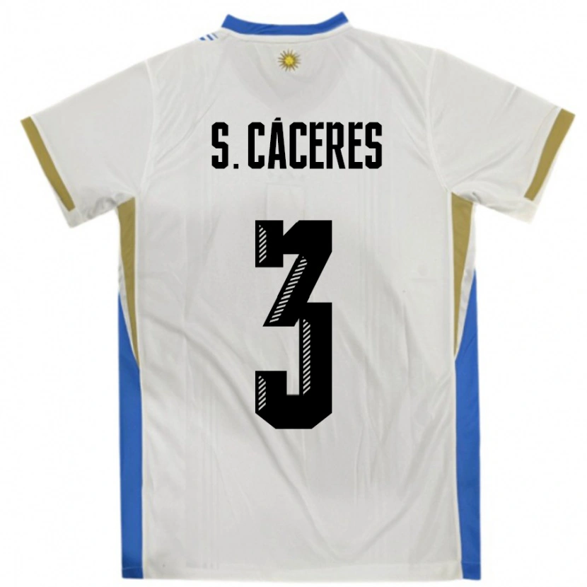 Danxen Kid Uruguay Sebastian Caceres #3 White Blue Away Jersey 24-26 T-Shirt