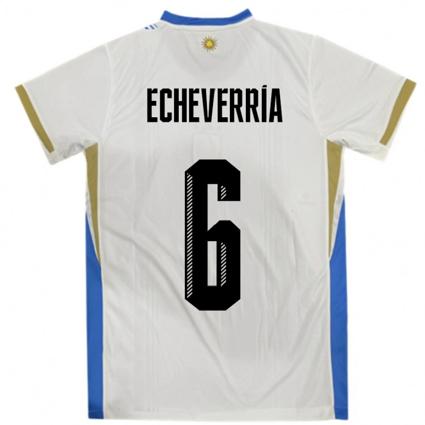 Danxen Kid Uruguay Juan Echeverria #6 White Blue Away Jersey 24-26 T-Shirt