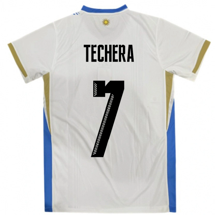 Danxen Kid Uruguay Facundo Techera #7 White Blue Away Jersey 24-26 T-Shirt