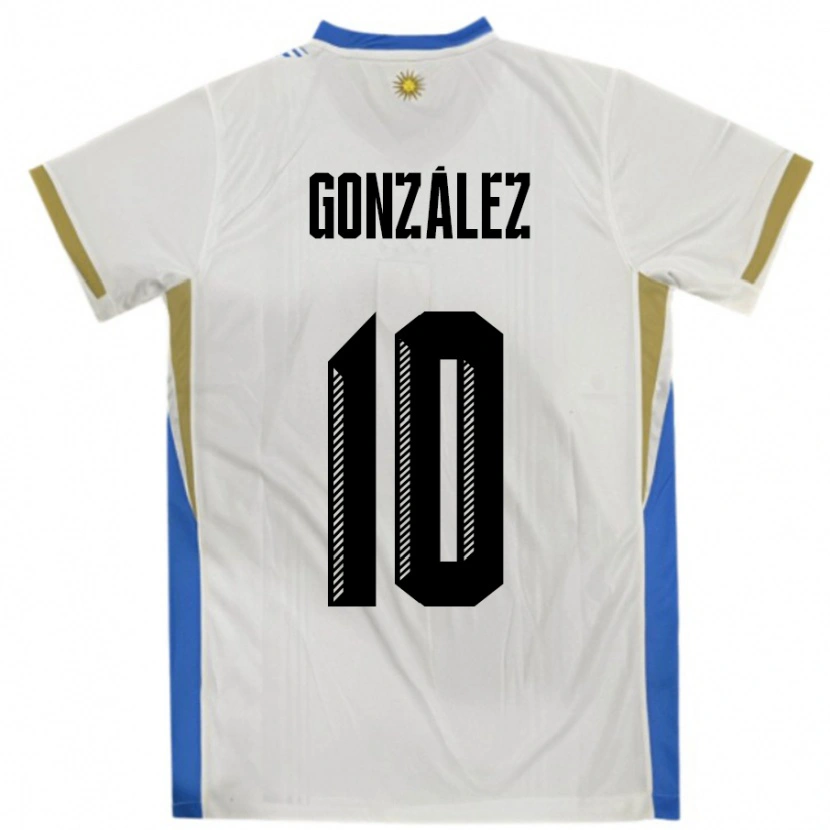 Danxen Kid Uruguay Franco Gonzalez #10 White Blue Away Jersey 24-26 T-Shirt