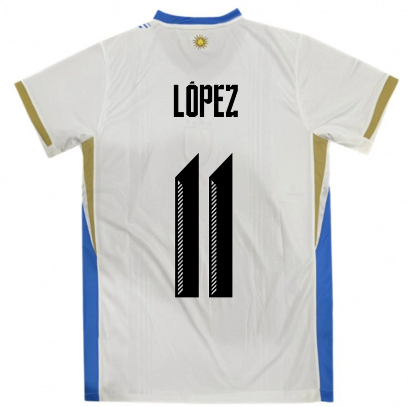 Danxen Kid Uruguay Guillermo Lopez #11 White Blue Away Jersey 24-26 T-Shirt