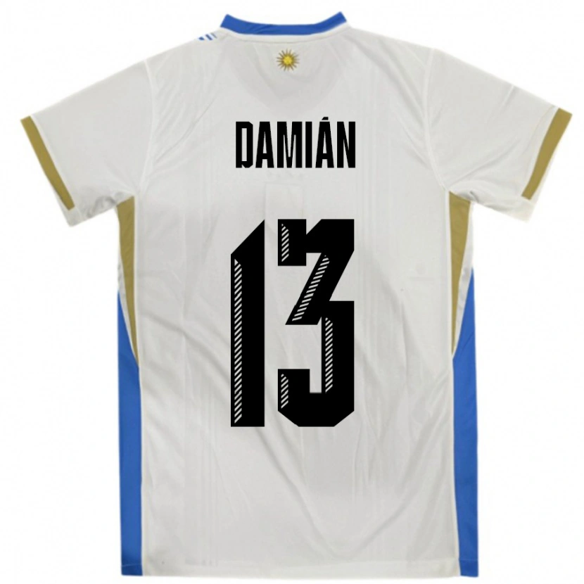 Danxen Kid Uruguay Damian Suarez #13 White Blue Away Jersey 24-26 T-Shirt