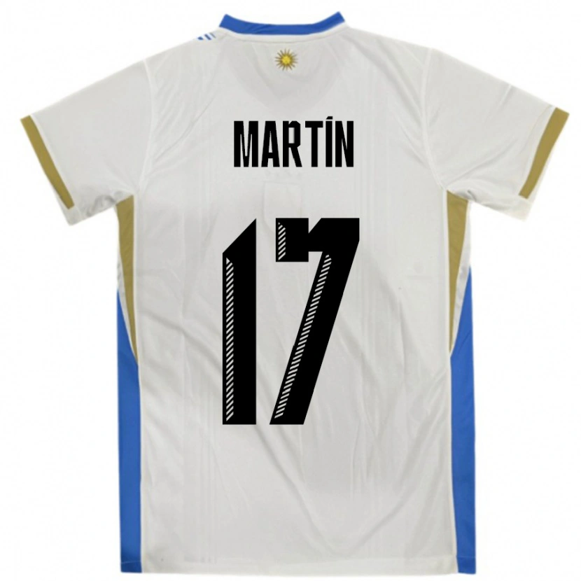 Danxen Kid Uruguay Juan Martin #17 White Blue Away Jersey 24-26 T-Shirt