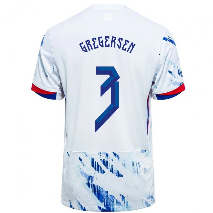 Danxen Kid Norway Stian Gregersen #3 White Blue Away Jersey 24-26 T-Shirt