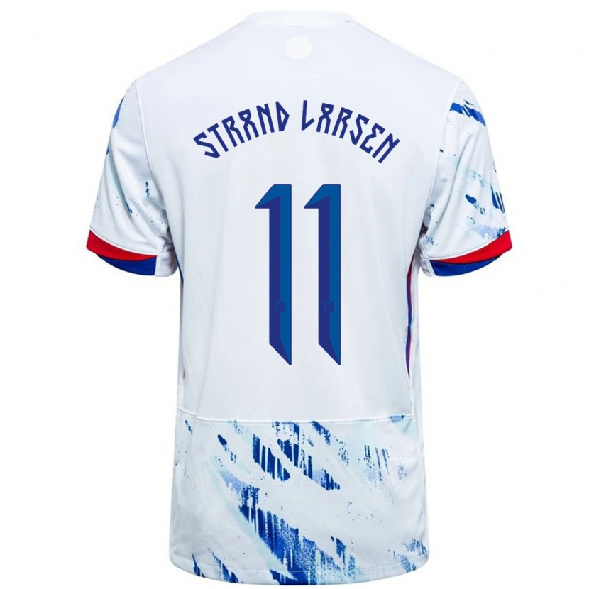 Danxen Kid Norway Jørgen Strand Larsen #11 White Blue Away Jersey 24-26 T-Shirt