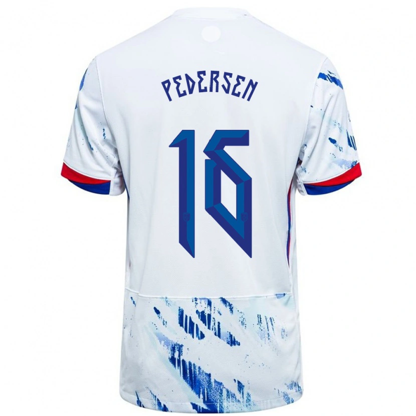 Danxen Kid Norway Marcus Pedersen #16 White Blue Away Jersey 24-26 T-Shirt