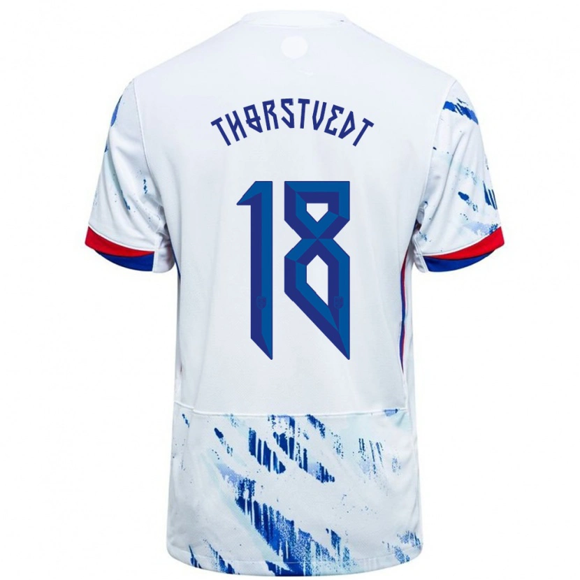 Danxen Kid Norway Kristian Thorstvedt #18 White Blue Away Jersey 24-26 T-Shirt