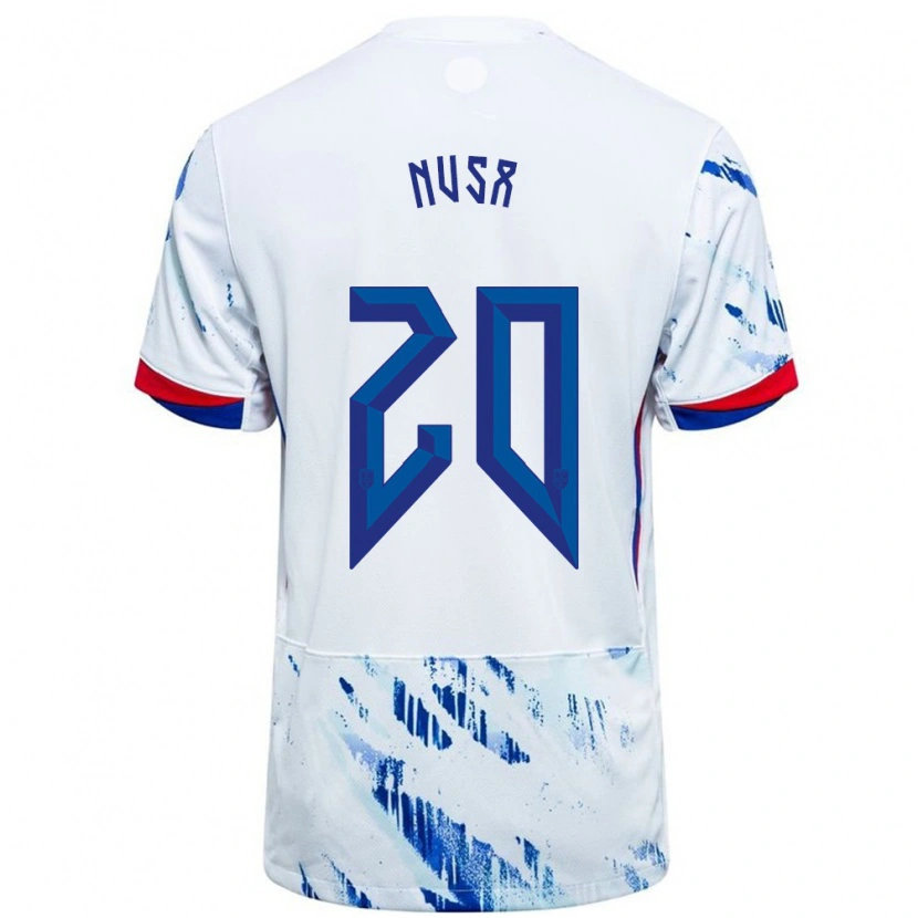 Danxen Kid Norway Antonio Nusa #20 White Blue Away Jersey 24-26 T-Shirt