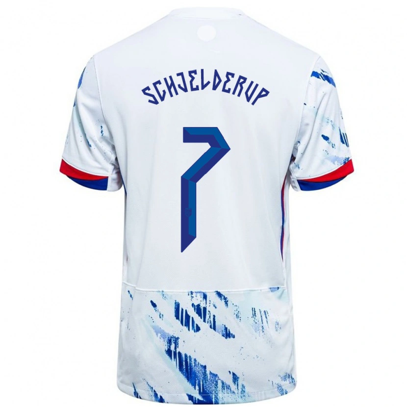 Danxen Kid Norway Andreas Schjelderup #7 White Blue Away Jersey 24-26 T-Shirt