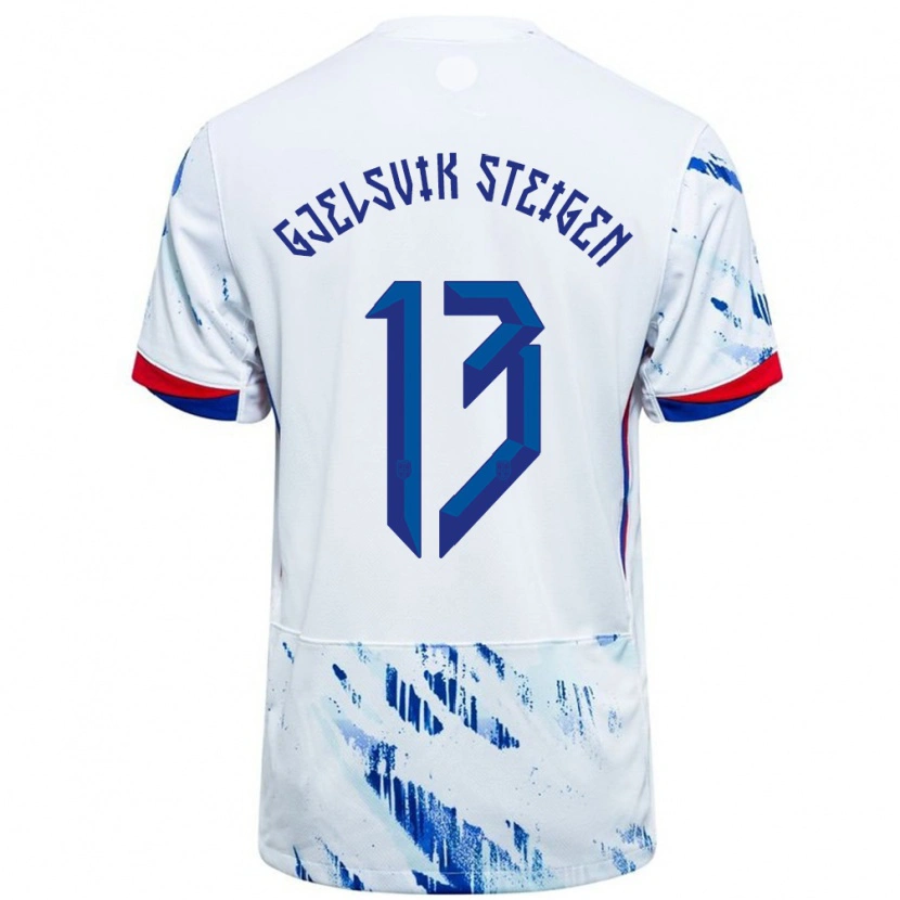 Danxen Kid Norway Rasmus Gjelsvik Steigen #13 White Blue Away Jersey 24-26 T-Shirt