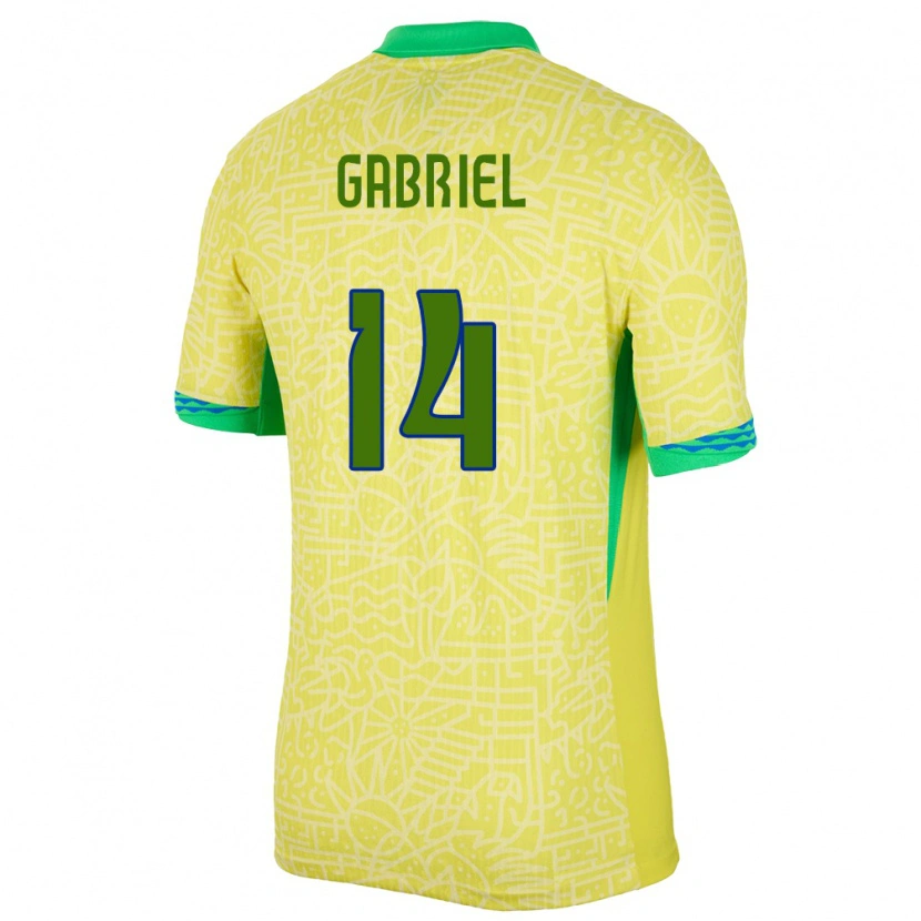 Danxen Men Brazil Gabriel Magalhães #14 Yellow Home Jersey 24-26 T-Shirt