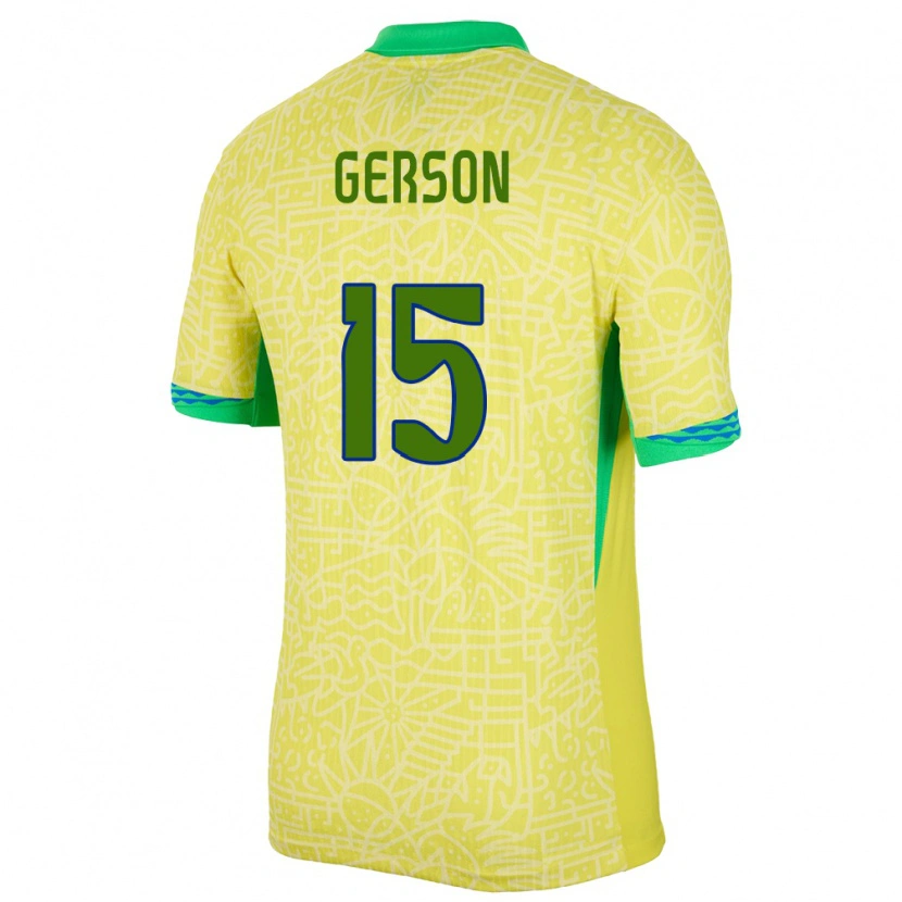 Danxen Men Brazil Gerson #15 Yellow Home Jersey 24-26 T-Shirt