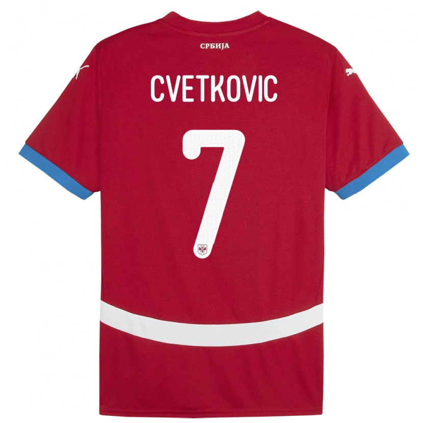 Danxen Men Serbia Mihajlo Cvetkovic #7 Red Home Jersey 24-26 T-Shirt