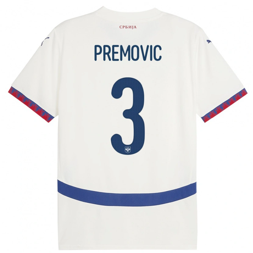 Danxen Men Serbia Relja Premovic #3 White Away Jersey 24-26 T-Shirt