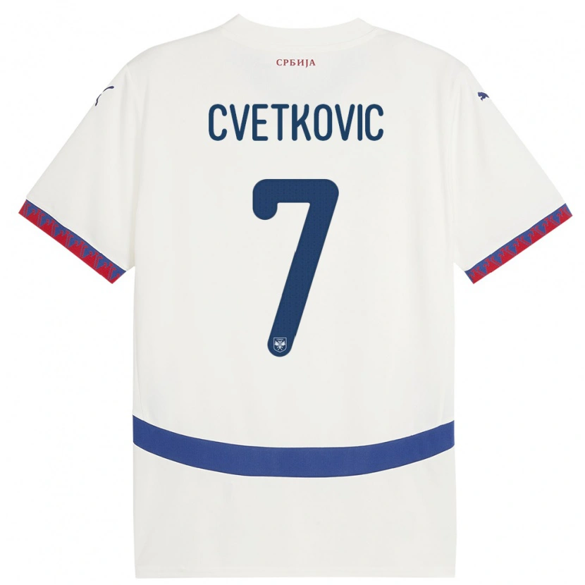 Danxen Men Serbia Mihajlo Cvetkovic #7 White Away Jersey 24-26 T-Shirt