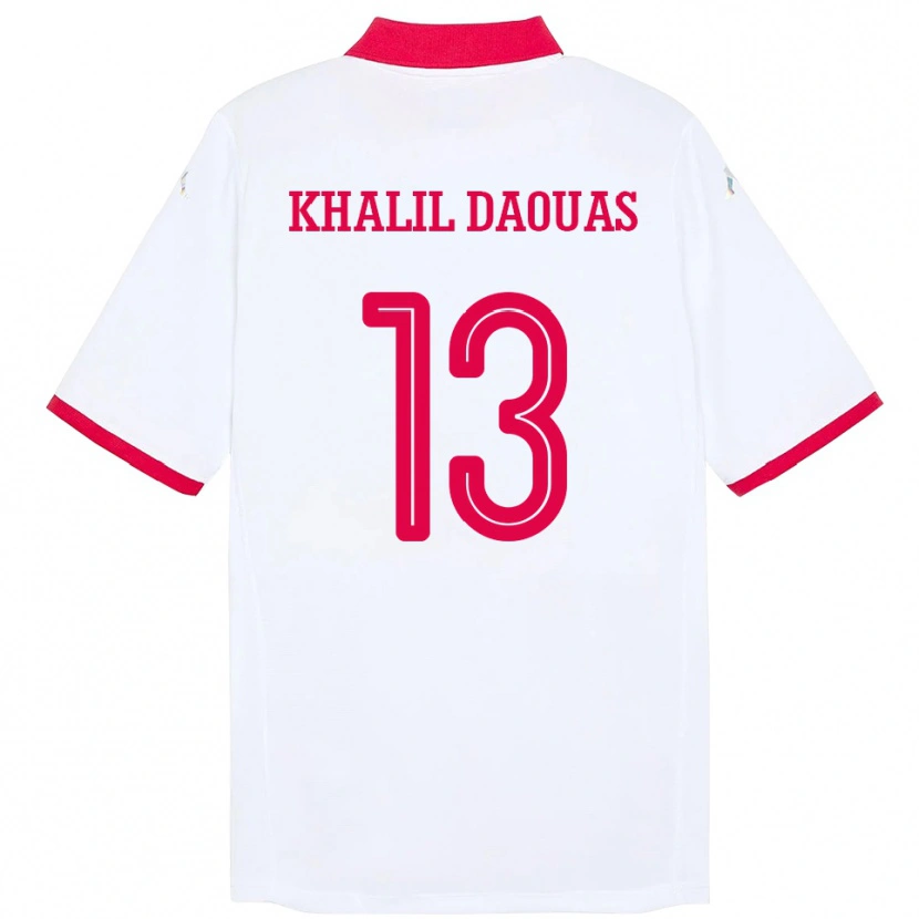 Danxen Men Tunisia Mohamed Khalil Daouas #13 White Away Jersey 24-26 T-Shirt