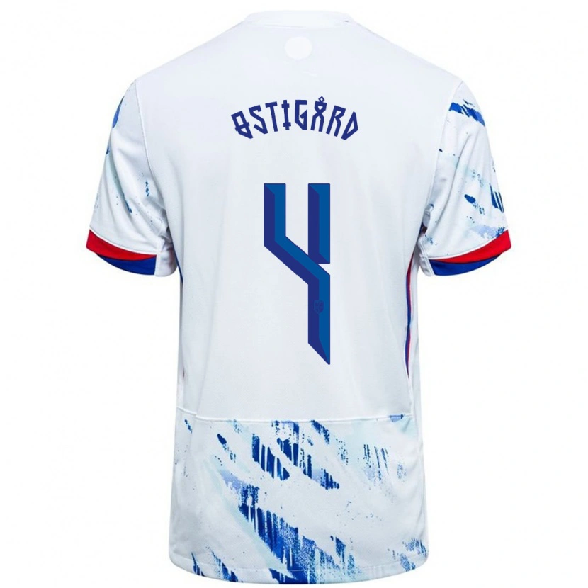 Danxen Men Norway Leo Østigård #4 White Blue Away Jersey 24-26 T-Shirt