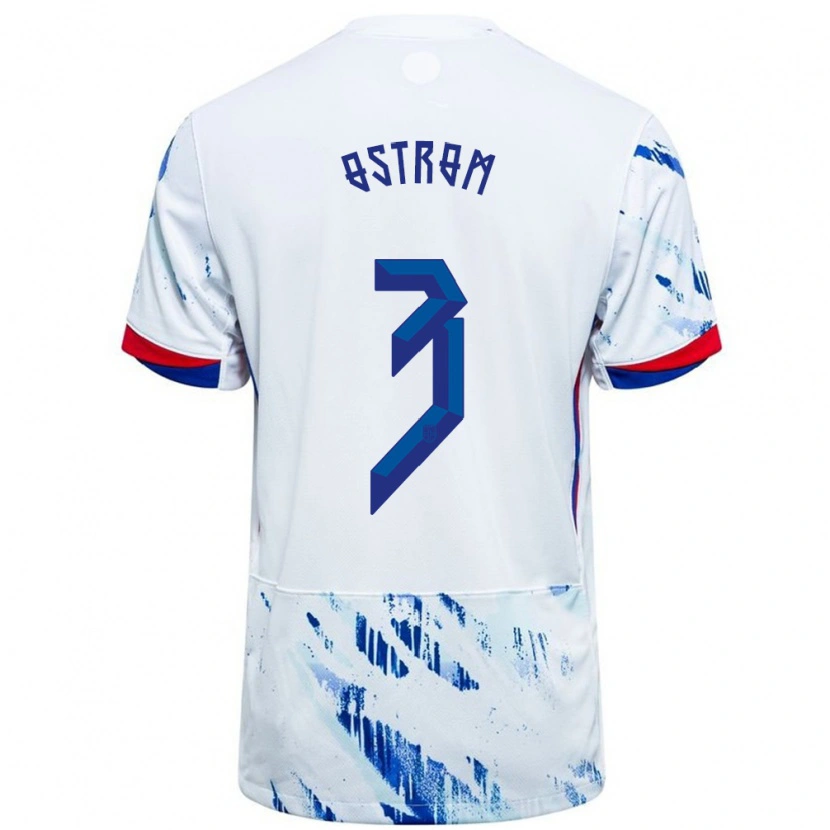 Danxen Men Norway Robin Østrøm #3 White Blue Away Jersey 24-26 T-Shirt