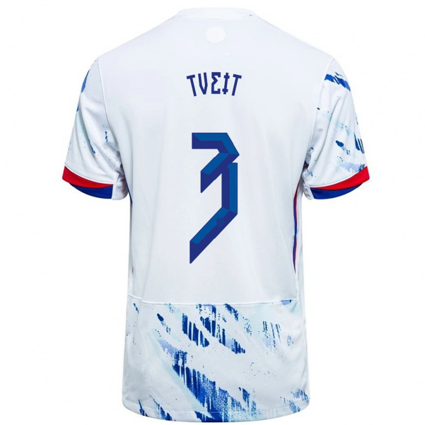 Danxen Men Norway Aksel Tveit #3 White Blue Away Jersey 24-26 T-Shirt