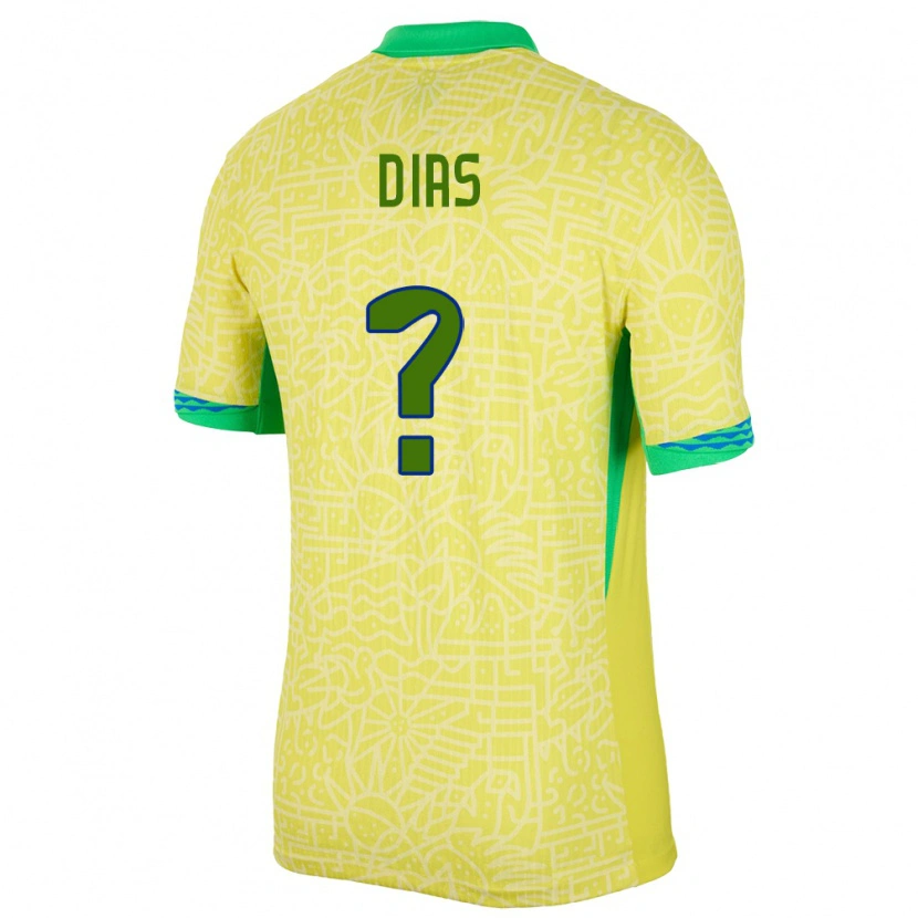 Danxen Women Brazil Arthur Dias #0 Yellow Home Jersey 24-26 T-Shirt