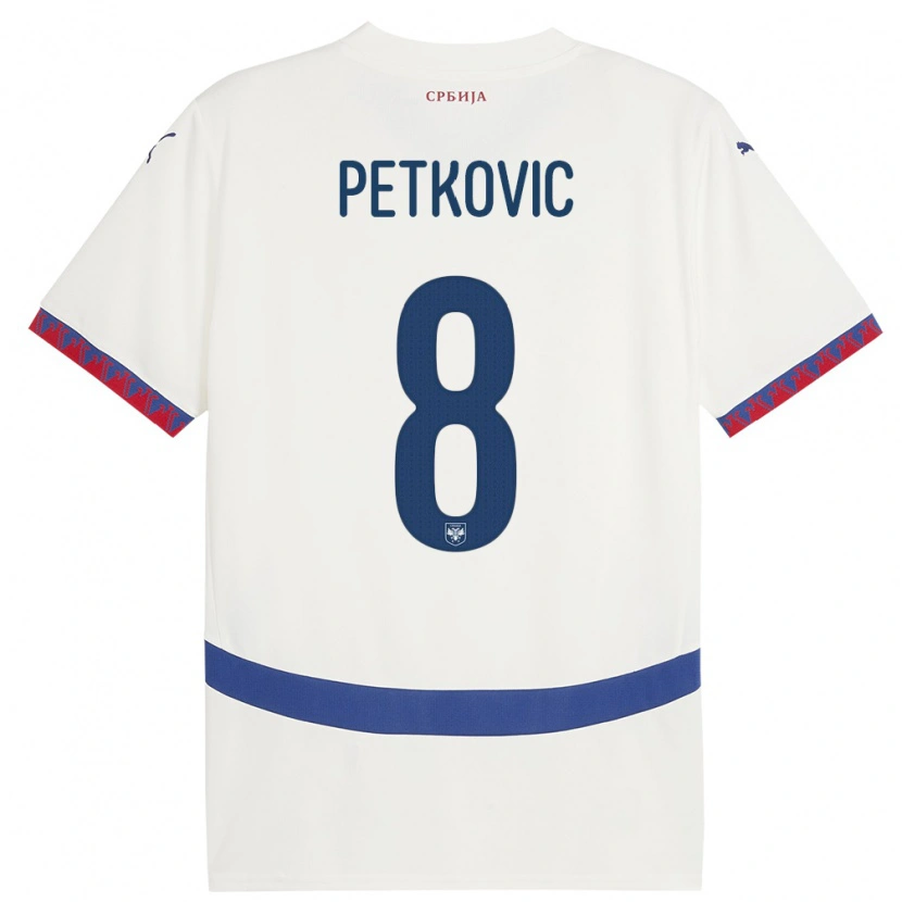 Danxen Women Serbia Mihajlo Petkovic #8 White Away Jersey 24-26 T-Shirt