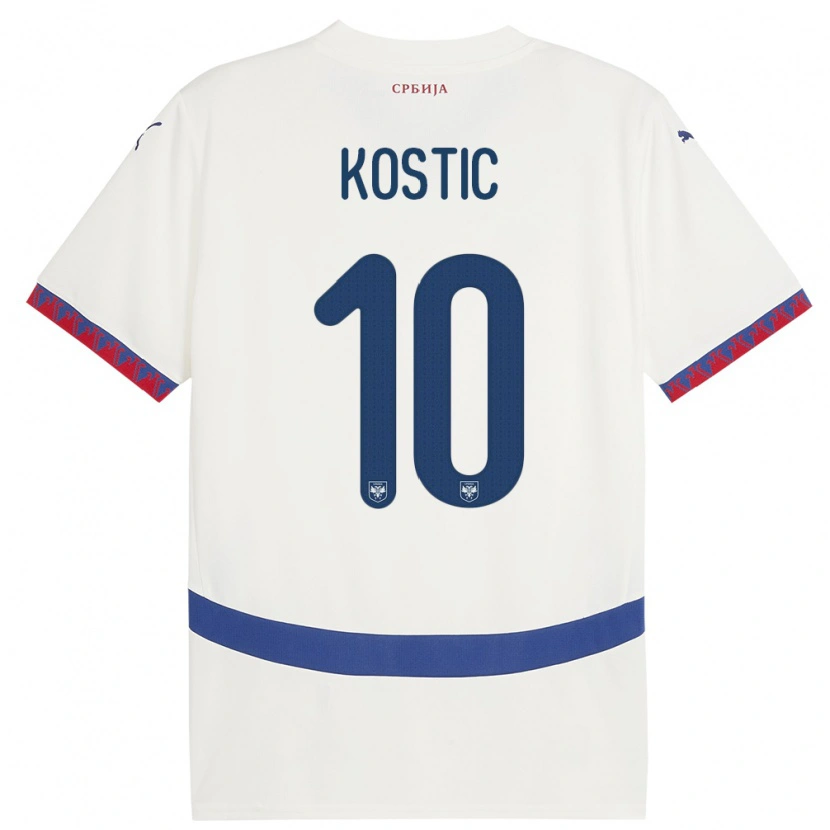 Danxen Women Serbia Bogdan Kostic #10 White Away Jersey 24-26 T-Shirt