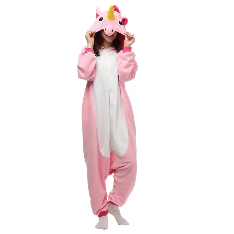 DANXEN Pink Unicorn Kigurumi Unisex Fleece Pajamas Onesie