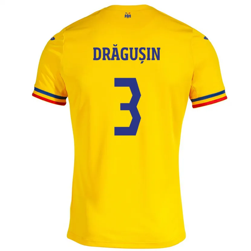 Danxen Kid Romania Radu Drăgușin #3 Yellow Home Jersey 24-26 T-Shirt