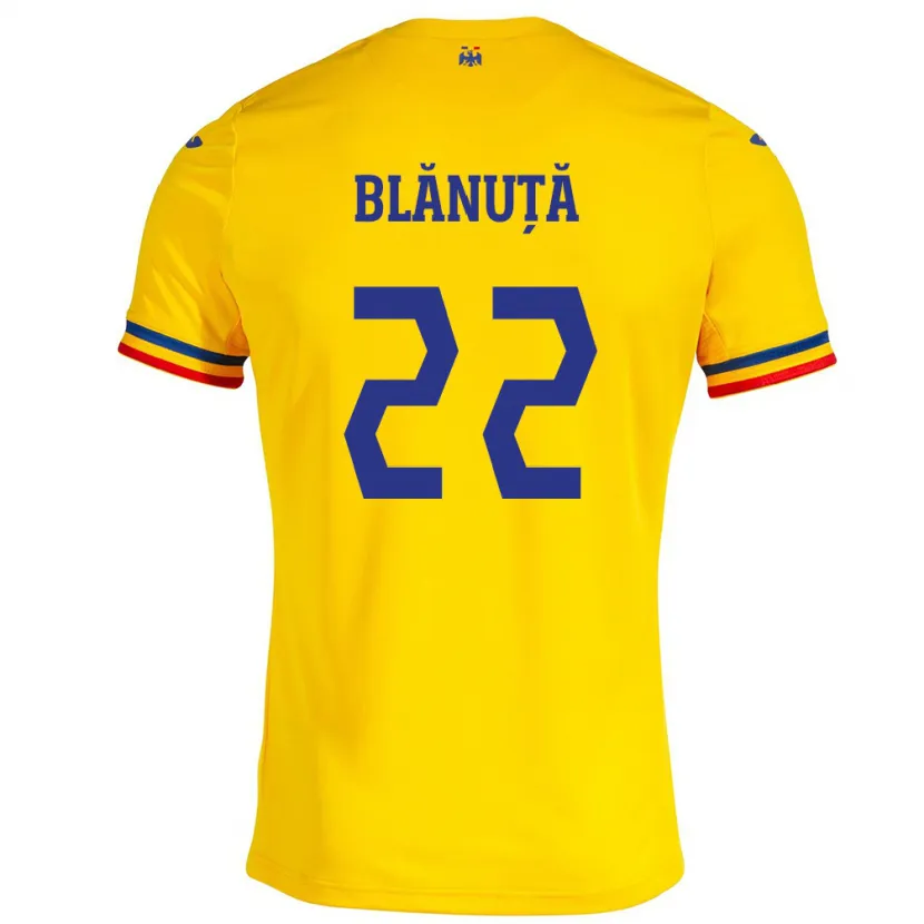 Danxen Kid Romania Vladislav Blănuță #22 Yellow Home Jersey 24-26 T-Shirt