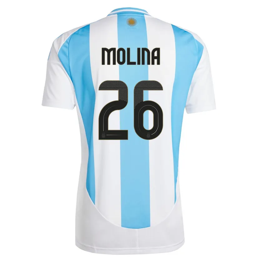 Danxen Kid Argentina Nahuel Molina #26 White Blue Home Jersey 24-26 T-Shirt