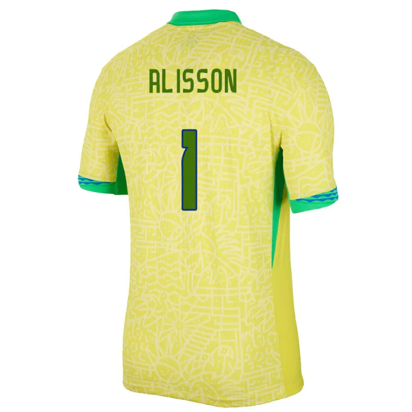 Danxen Kid Brazil Alisson #1 Yellow Home Jersey 24-26 T-Shirt