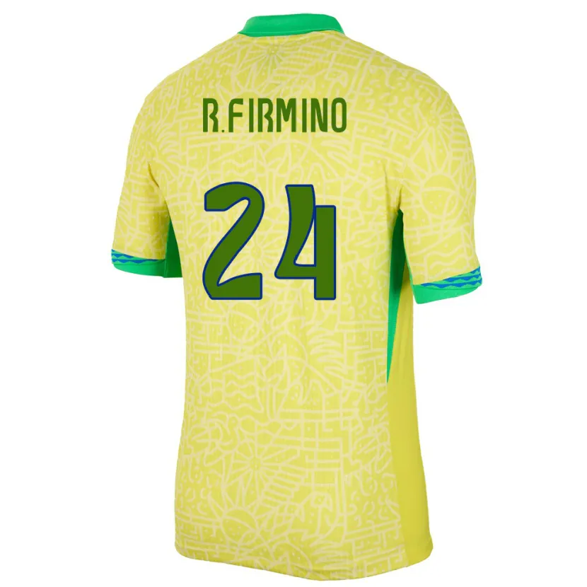 Danxen Kid Brazil Roberto Firmino #24 Yellow Home Jersey 24-26 T-Shirt