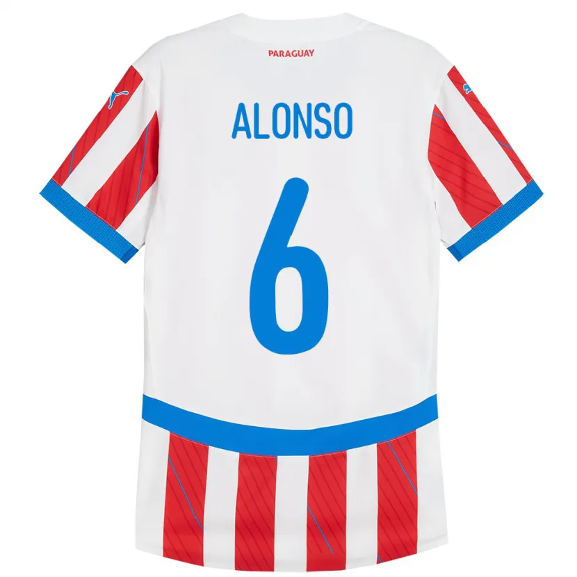 Danxen Kid Paraguay Júnior Alonso #6 White Red Home Jersey 24-26 T-Shirt