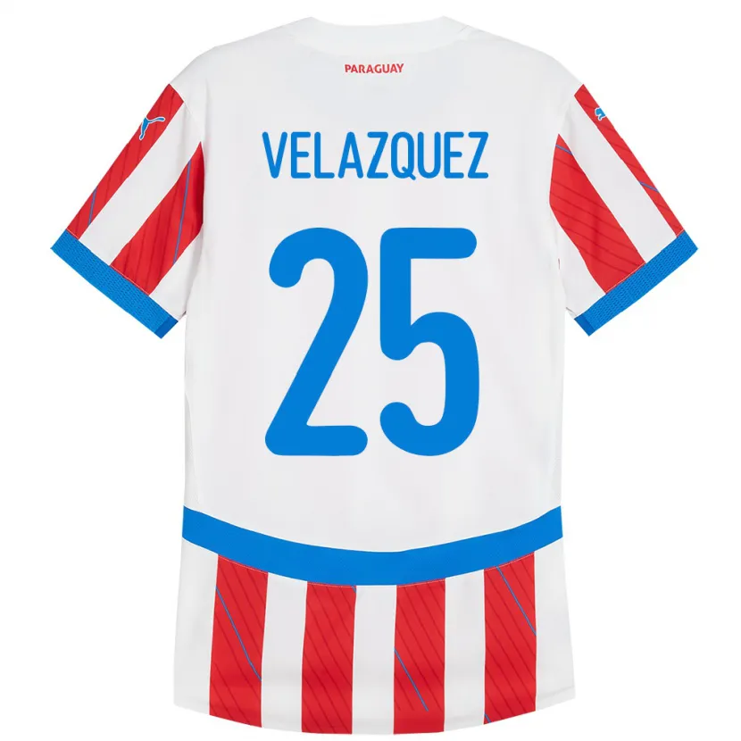 Danxen Kid Paraguay Gustavo Velázquez #25 White Red Home Jersey 24-26 T-Shirt