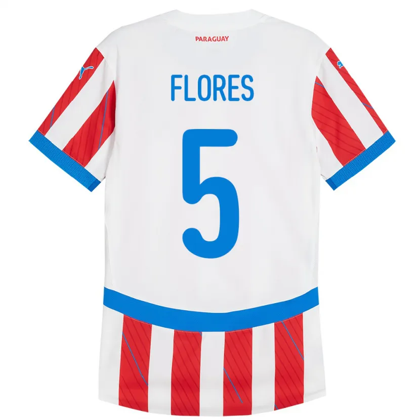 Danxen Kid Paraguay Gilberto Flores #5 White Red Home Jersey 24-26 T-Shirt