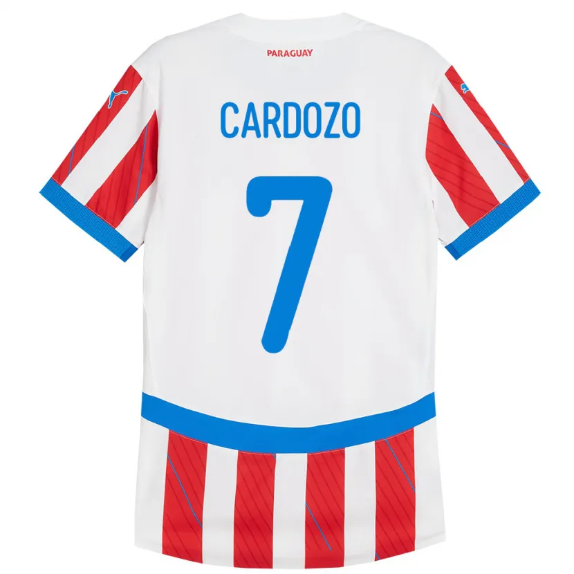 Danxen Kid Paraguay Fernando Cardozo #7 White Red Home Jersey 24-26 T-Shirt